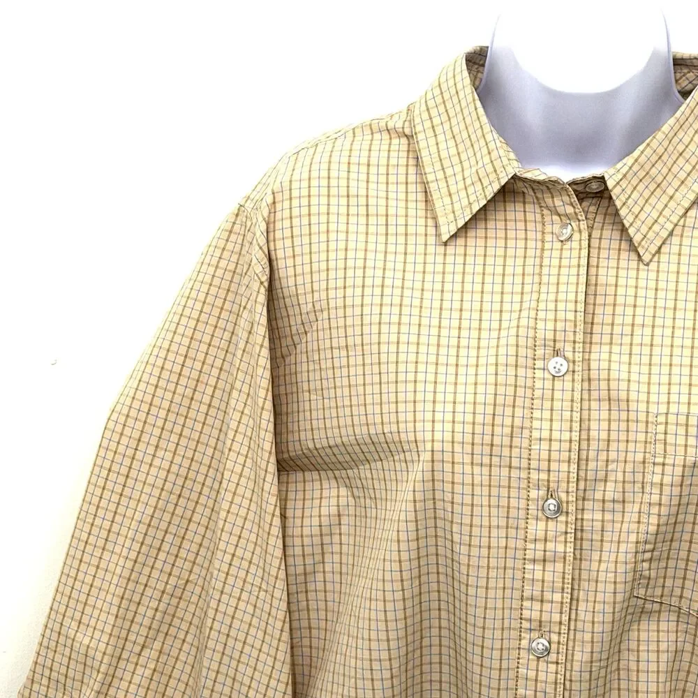 Free People Quinn Check Oversized Button Down Tan Combo NWT Size XS Boho